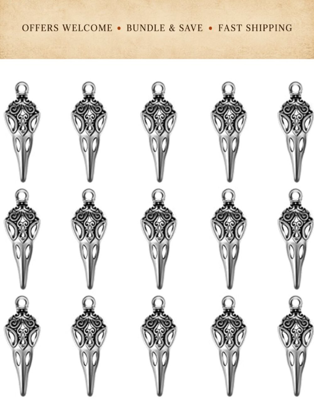 50pc Zinc Alloy Raven Skull Charms Bird Head Skull Pendant for Jewelry Making
